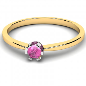 Pierścionek złoty klasyczny z różową cyrkonią 3mm 