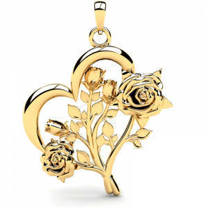 Wisiorek złoty serce z różami 35mm 14kr