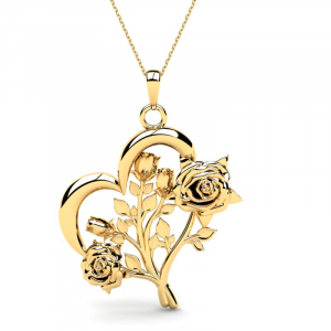 Naszyjnik złoty serce z różami 35mm