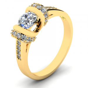 Pierścionek złoty zaręczynowy topaz z brylantami