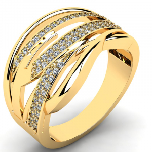 Szeroki pierścionek złoty z cyrkoniami