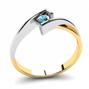 Klasyczny pierścionek złoty z błękitną cyrkonią