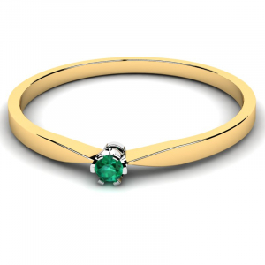 Pierścionek złoty klasyczny z zieloną cyrkonią 2mm
