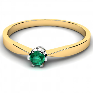 Pierścionek złoty klasyczny z zieloną cyrkonią 3mm