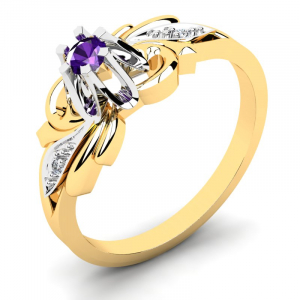 Pierścionek złoty zaręczynowy z fioletową cyrkonią 