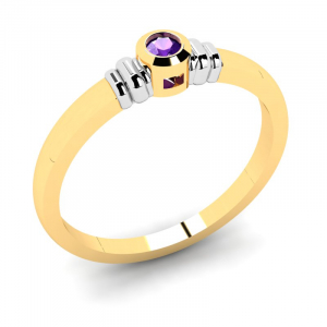 Klasyczny pierścionek złoty z fioletową cyrkonią