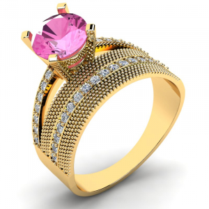 Pierścionek złoty zaręczynowy z różową cyrkonią