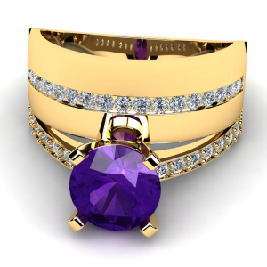 Pierścionek złoty zaręczynowy z fioletową cyrkonią