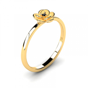 8k yellow gold flower ring with black zirconia