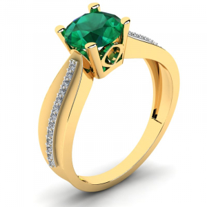 Błyszczący pierścionek złoty z zieloną cyrkonią
