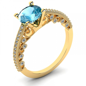 Pierścionek złoty zaręczynowy z niebieską cyrkonią