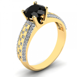 Klasyczny pierścionek złoty z czarną cyrkonią 
