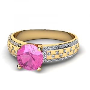 Klasyczny pierścionek złoty z różową cyrkonią 