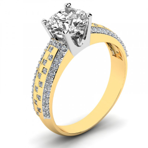 Klasyczny pierścionek złoty topaz z brylantami
