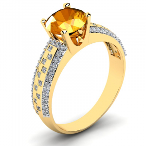 Klasyczny pierścionek złoty cytryn z brylantami