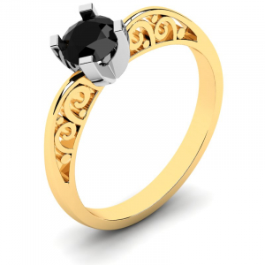 Pierścionek złoty zaręczynowy z czarną cyrkonią