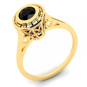 Pierścionek złoty zaręczynowy z czarną cyrkonią 