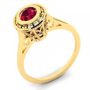 Pierścionek złoty zaręczynowy z czerwoną cyrkonią 