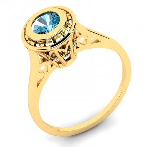 Pierścionek złoty zaręczynowy z błękitną cyrkonią 