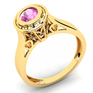 Pierścionek złoty z zaręczynowy z różową cyrkonią 