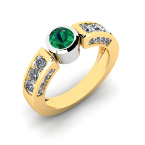 Królewski pierścionek złoty z zieloną cyrkonią 5mm