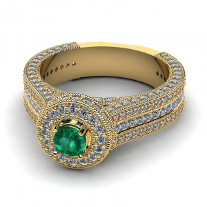 Pierścionek złoty królewski z zieloną cyrkonią 4mm