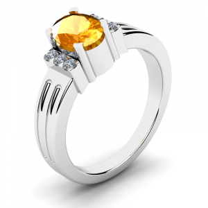 Pierścionek białe złoto pomarańczowa cyrkonia 7x5