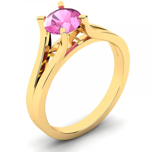 Klasyczny pierścionek złoty z różową cyrkonią 14kr