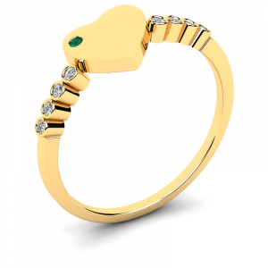 Pierścionek złoty serduszko z zieloną cyrkonią 