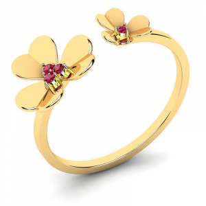 Pierścionek złoty kwiatuszki z rubinami 0,04ct