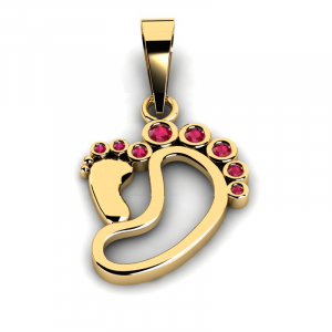 14k yellow gold feet pendant with 0,08ct rubies