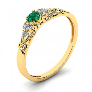 Pierścionek złoty królewski z zieloną cyrkonią 3mm