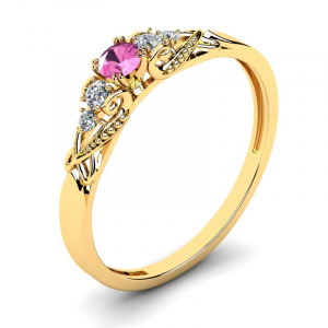 Pierścionek złoty królewski z różową cyrkonią 3mm