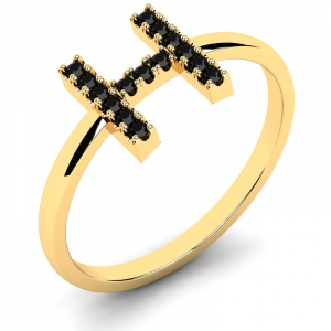 Pierścionek złoty literka H z czarnymi cyrkoniami 