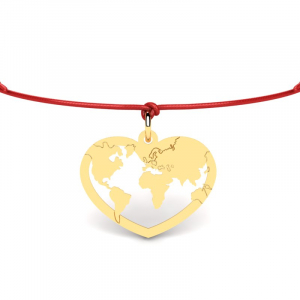 Bransoletka złota serce mapa świata 14kr