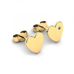 Kolczyki złote serca z błękitną cyrkonią grawer