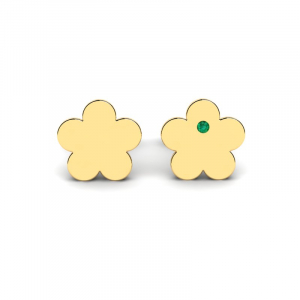 Kolczyki złote kwiatuszki zielona cyrkonia grawer 