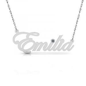 Naszyjnik z białego złota imię Emilia