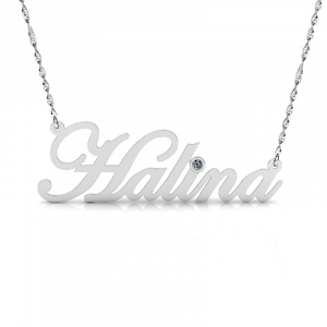 Naszyjnik z białego złota imię Halina