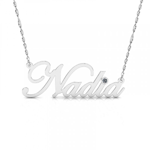 Naszyjnik z białego złota imię Nadia