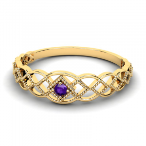 Pierścionek złoty zaręczynowy z fioletową cyrkonią 
