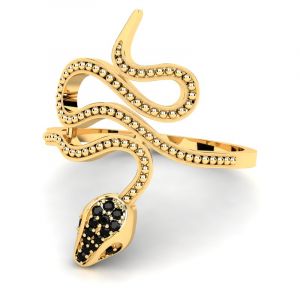 Pierścionek złoty wąż z czarnymi cyrkoniami 14kr
