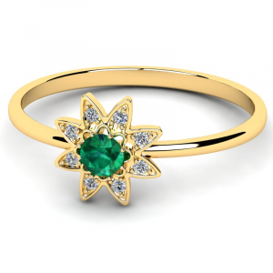 Pierścionek złoty gwiazdka z zieloną cyrkonią 3mm 