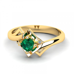 Pierścionek złoty z zieloną cyrkonią