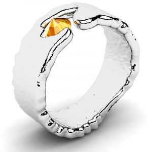 Pierścionek białe złoto pomarańczowa cyrkonia 14kr
