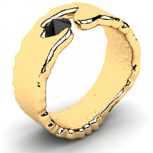 Pierścionek złoty szeroki z czarną cyrkonią 14kr