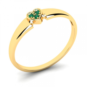 Pierścionek złoty serduszko z zielonymi cyrkoniami