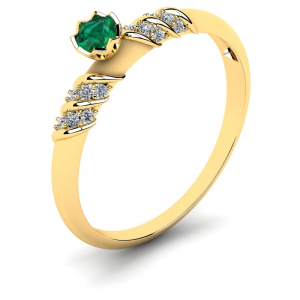 Pierścionek złoty zaręczynowy zielona cyrkonia 3mm 