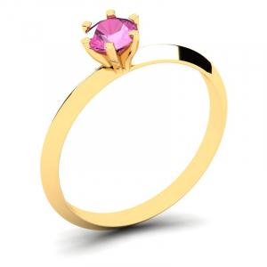 Pierścionek złoty z różową cyrkonią na zaręczyny 