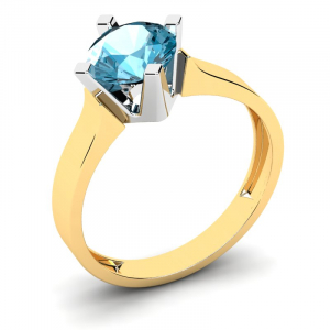 Klasyczny pierścionek złoty z niebieską cyrkonią 